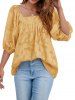 Jacquard Square Neck Plain Color Half Sleeve Casual Blouse -  