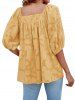 Jacquard Square Neck Plain Color Half Sleeve Casual Blouse -  