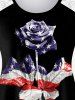 Plus Size Lace Panel Patriotic American Flag Rose Print Tank Top -  