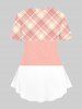 Plus Size Plaid Colorblock Short Sleeves Tee -  