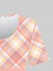 Plus Size Plaid Colorblock Short Sleeves Tee -  
