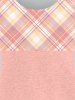 Plus Size Plaid Colorblock Short Sleeves Tee -  