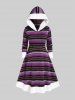 Robe à Capuche en Tricot Contrastée Motif Géométrique de Grande Taille à Ourlet Fourré - Pourpre  2X | US 18-20