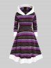 Robe à Capuche en Tricot Contrastée Motif Géométrique de Grande Taille à Ourlet Fourré - Pourpre  2X | US 18-20