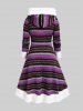 Robe à Capuche en Tricot Contrastée Motif Géométrique de Grande Taille à Ourlet Fourré - Pourpre  2X | US 18-20