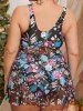 Plus Size Flower Sheer Mesh Panel Padded Surplice Tankini Swimsuit -  