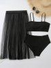 Plus Size Padded Bandeau Bikini Set and Mesh Skirt Three Piece Swimsuit -  