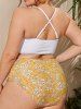 Plus Size Floral Ruched Scalloped Padded Longline Bikini Swimsuit -  