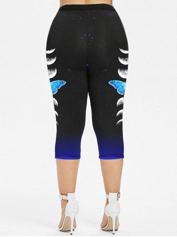 Plus Size Moon Butterfly Printed Skinny Capri Leggings