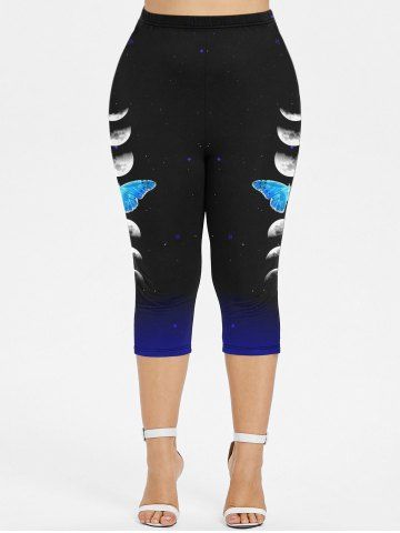 Plus Size Moon Butterfly Printed Skinny Capri Leggings