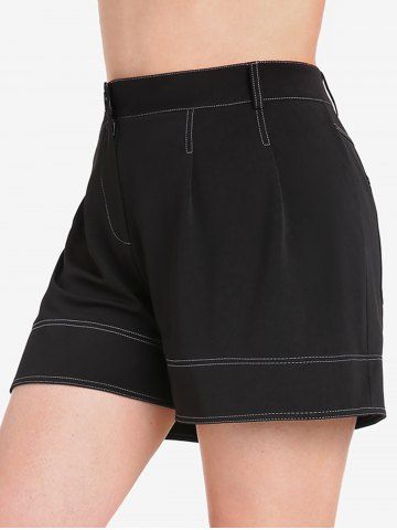 Plus Size High Waist Topstitching Wide Leg Shorts - BLACK - L | US 12