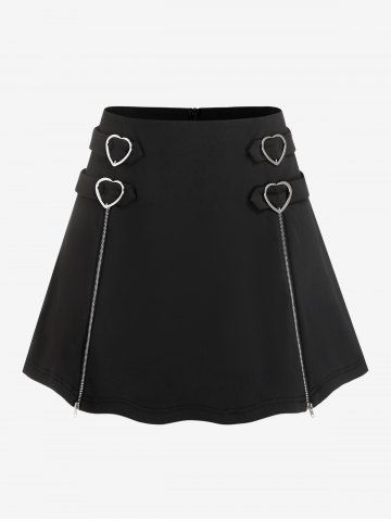 Plus Size Zippers Heart-ring Mini A Line Skirt - BLACK - M | US 10
