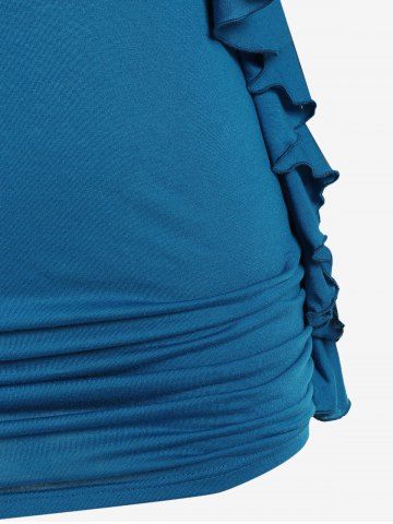 Plus Size Butterfly Sleeves Flounce Ruched Solid Surplice Tee