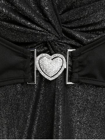 Plus Size Chain Twist Keyhole Short Sleeves Metal 2 in 1 Tee