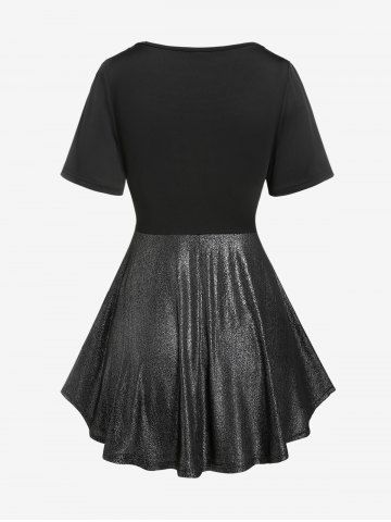 Plus Size Chain Twist Keyhole Short Sleeves Metal 2 in 1 Tee