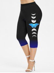 Legging Capri Moulant Papillon et Lune Imprimés de Grande Taille - Bleu 5x | US 30-32