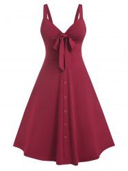 Plus Size Mock Button Bowknot Midi Dress -  