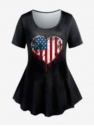 T-shirt Imprimé Drapeau Américain Coeur Grande Taille - Noir 3X | US 22-24