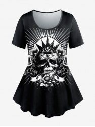 Gothic Skull Rose Crown Print T-shirt -  