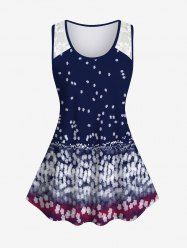 Plus Size Lace Panel Floral Colorblock Tank Top -  