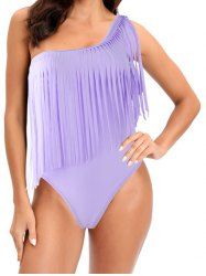 Pastel Color Padded Tassel One Shoulder Vacation One-piece Swimsuit -  