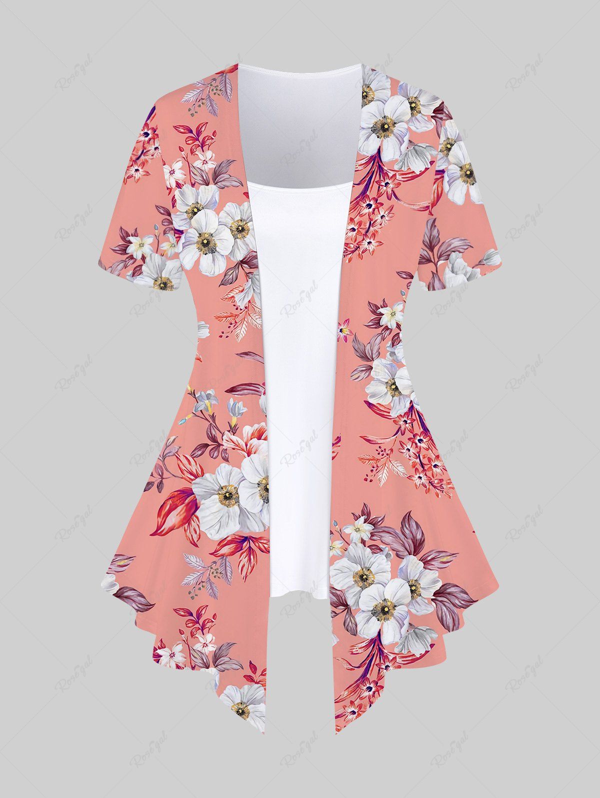 Store Plus Size Floral Print Asymmetrical 2 In 1 Top  