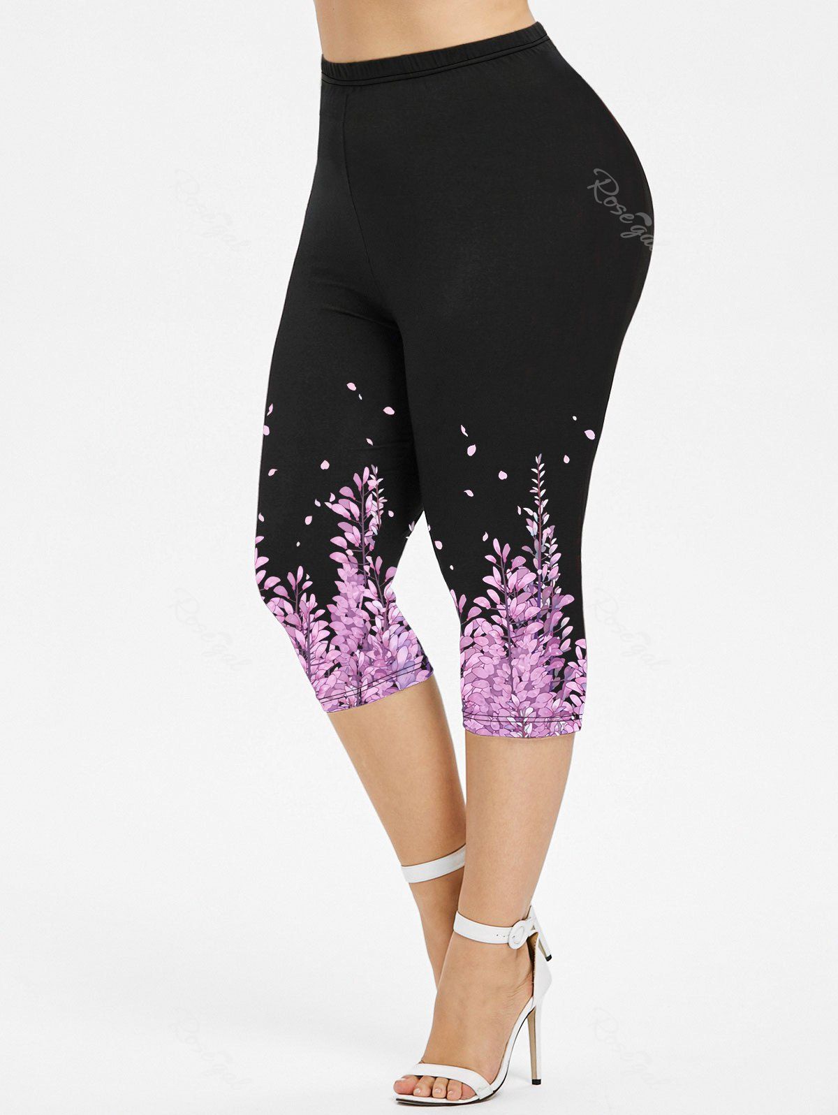 Legging Capri Fleuri Imprimé de Grande Taille Rose clair 4X | US 26-28