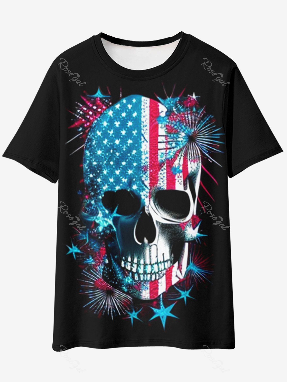 T-shirt Gothique Drapeau Américain Crâne Imprimée Noir XL