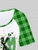 T-shirt Chic Lettre Graphique à Carreaux de Grande Taille avec Nœud Papillon - Vert 