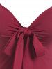 Robe Mi-Longue Embellie de Bouton de Grande Taille avec Nœud Papillon - Rouge foncé 1X | US 14-16