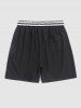 Striped Waist Rose Embroidered Casual Shorts -  