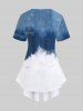 Plus Size 3D Jeans Printed Ombre Short Sleeves 2 in 1 Tee -  