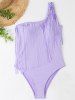 Pastel Color Padded Tassel One Shoulder Vacation One-piece Swimsuit -  