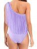 Pastel Color Padded Tassel One Shoulder Vacation One-piece Swimsuit -  