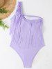 Pastel Color Padded Tassel One Shoulder Vacation One-piece Swimsuit -  