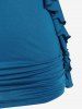 Plus Size Butterfly Sleeves Flounce Ruched Solid Surplice Tee -  