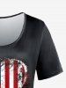 Plus Size Heart American Flag Printed Patriotic Tee -  