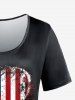 T-shirt Imprimé Drapeau Américain Coeur Grande Taille - Noir 3X | US 22-24
