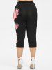 Plus Size Patriotic American Flag Heart Printed Capri Leggings -  