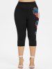 Plus Size Patriotic American Flag Heart Printed Capri Leggings -  