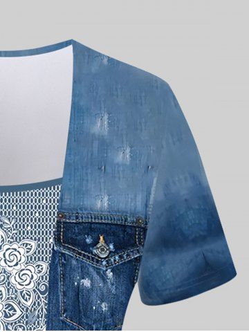 3D Jeans Printed Ombre Twofer Tee and Leggings Plus Size Summer Matching Set