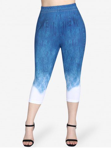 3D Jeans Printed Ombre Twofer Tee and Leggings Plus Size Summer Matching Set