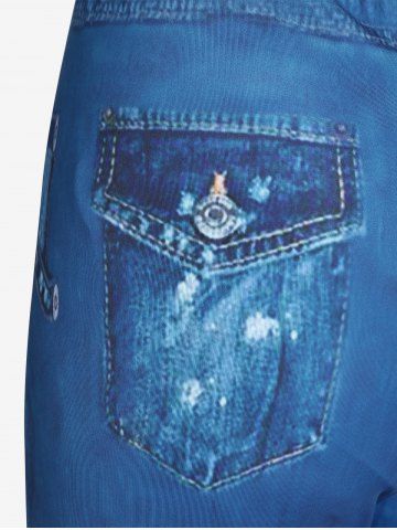 3D Jeans Printed Ombre Twofer Tee and Leggings Plus Size Summer Matching Set