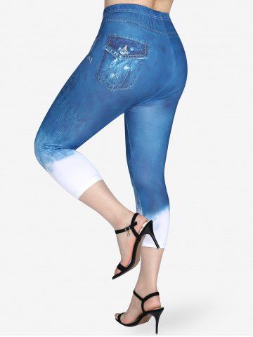 3D Jeans Printed Ombre Twofer Tee and Leggings Plus Size Summer Matching Set