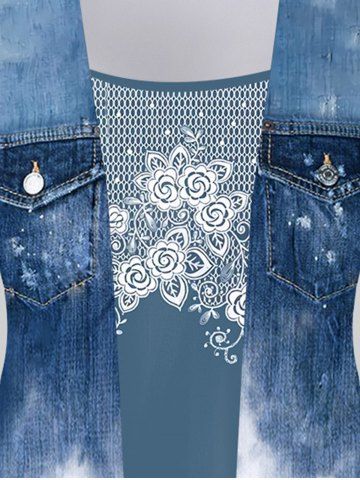 3D Jeans Printed Ombre Twofer Tee and Leggings Plus Size Summer Matching Set