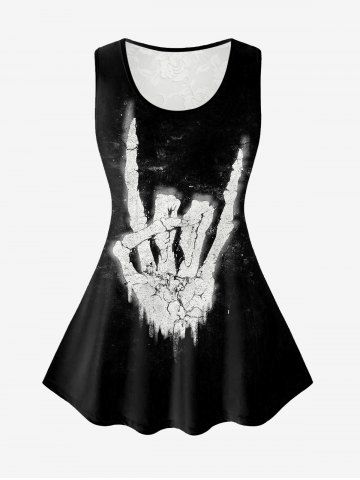 Gothic Skeleton Hand Print Lace Panel Tank Top - BLACK - 2X | US 18-20