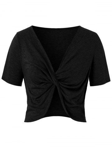 Plus Size Short Sleeves Twist Crop Top - BLACK - ONE SIZE