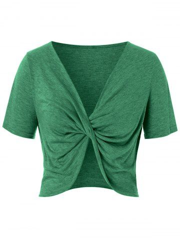 Plus Size Short Sleeves Twist Crop Top - GREEN - ONE SIZE