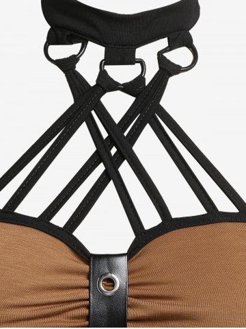 Gothic Halter Crisscross Strappy Handkerchief Hem D-ring Tank Top