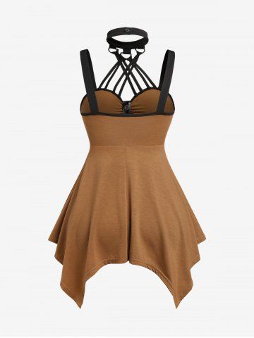 Gothic Halter Crisscross Strappy Handkerchief Hem D-ring Tank Top